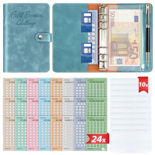 Geld Sparen Challenge Buch mit 8 Sparchallenges (24er Set) - Budget Planner Deutsch Challenges -...